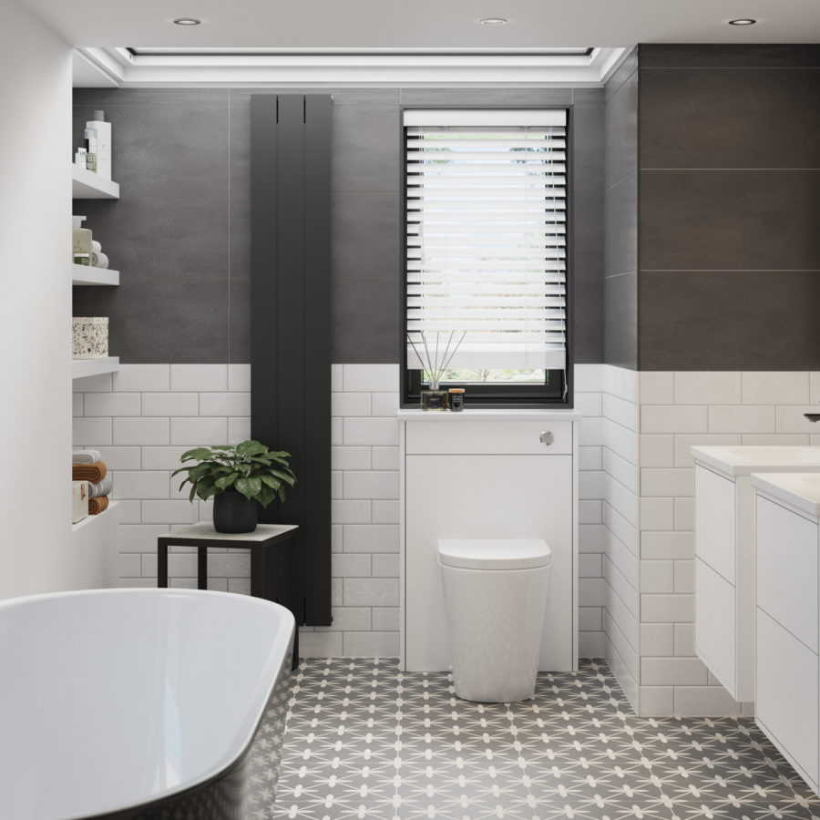 Perla Matt White Suite Alulite Black Radiator Lifestyle