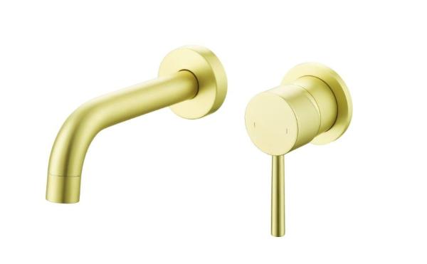 Pesca Brushed Brass Wall Mounted Basin Mixer