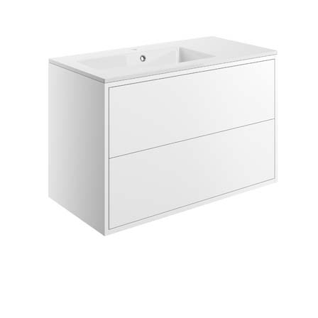 Perla Matt White 900mm 2 Drawer Wall Hung Vanity Unit Inc. Basin
