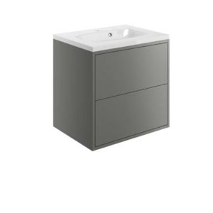 Perla Matt Grey 600mm 2 Drawer Wall Hung Vanity Unit Inc. Basin