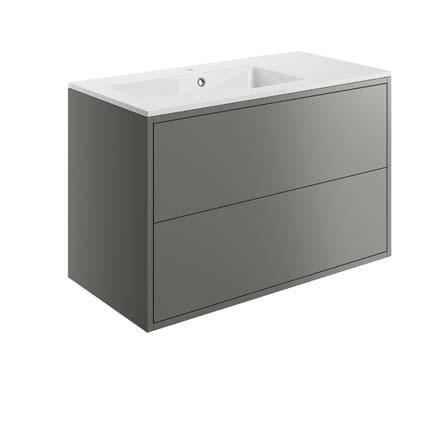 Perla 900mm 2 Drawer Wall Hung Vanity Unit with Basin Matt Grey