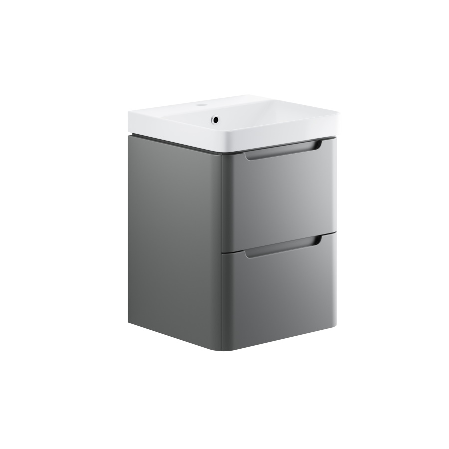 Lambra Matt Grey 500mm 2 Drawer Wall Hung Vanity Unit Inc. Basin