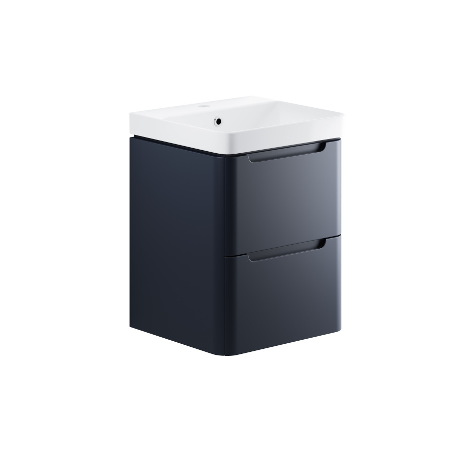 Lambra Matt Indigo 500mm 2 Drawer Wall Hung CR Vanity Unit Inc. Basin