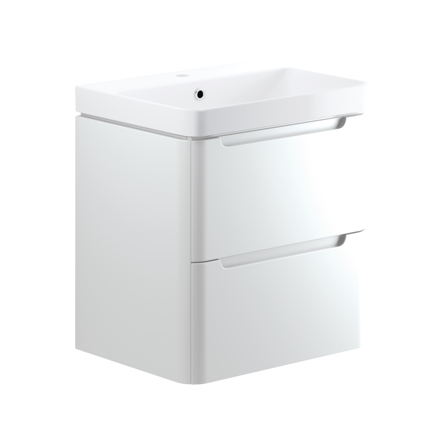 Lambra White Gloss 600mm 2 Drawer Wall Hung Vanity Unit Inc. Basin