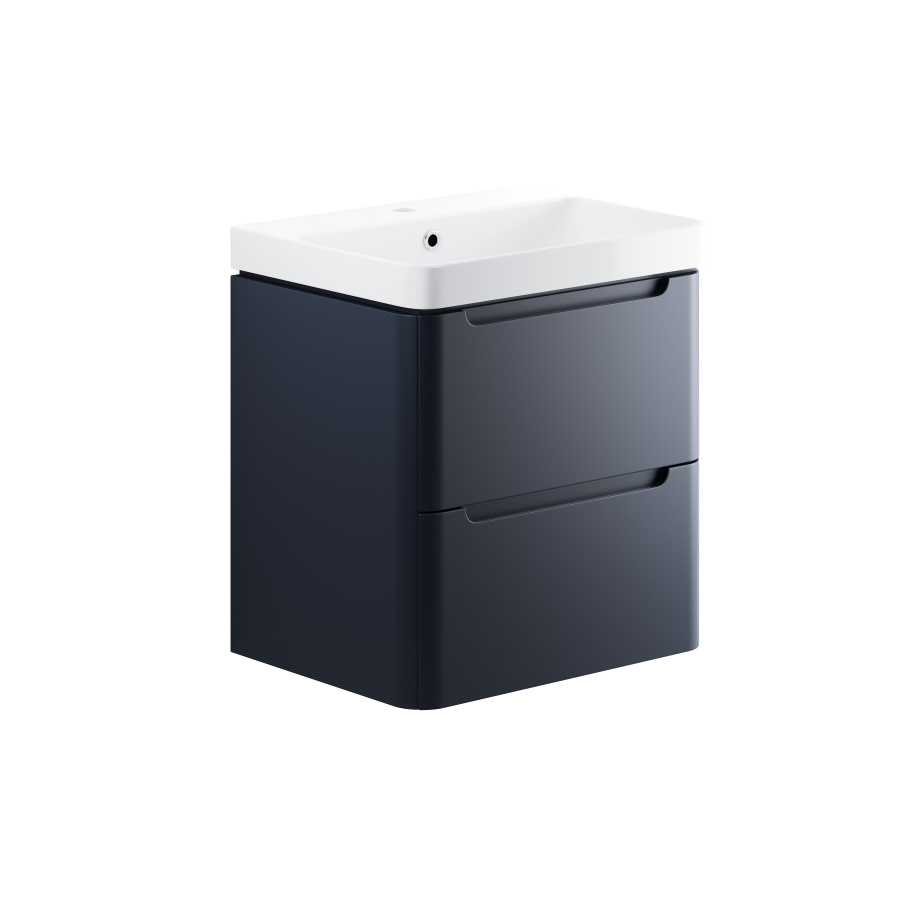 Lambra 600mm 2 Drawer Wall Hung Vanity Unit with Basin Matt Indigo