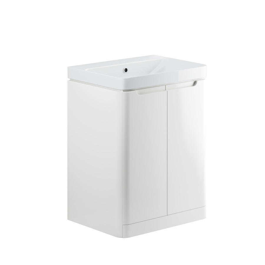 Lambra White Gloss 600mm 2 Door Floor Standing Vanity Unit Inc. Basin