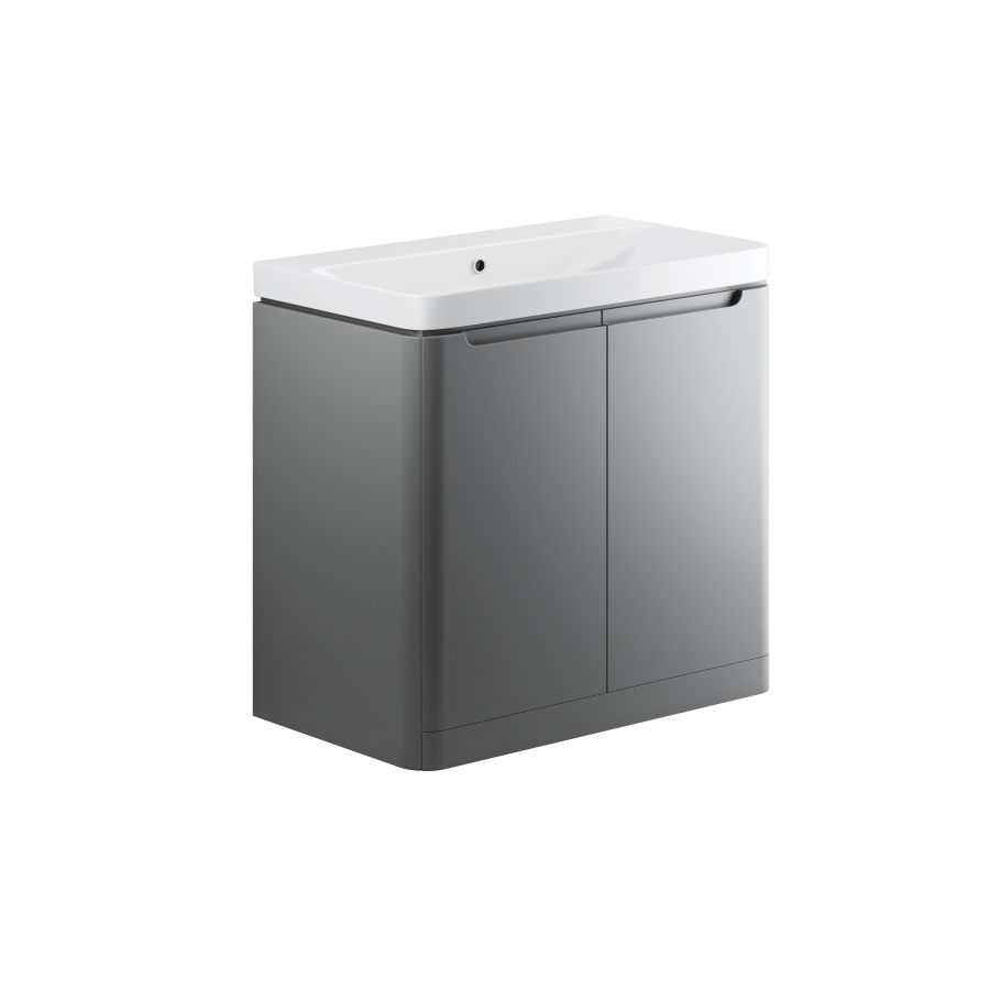 Lambra Matt Grey 600mm 2 Door Floor Standing Vanity Unit Inc. Basin