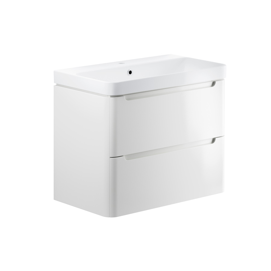 Lambra White Gloss 800mm 2 Drawer Wall Hung Vanity Unit Inc. Basin