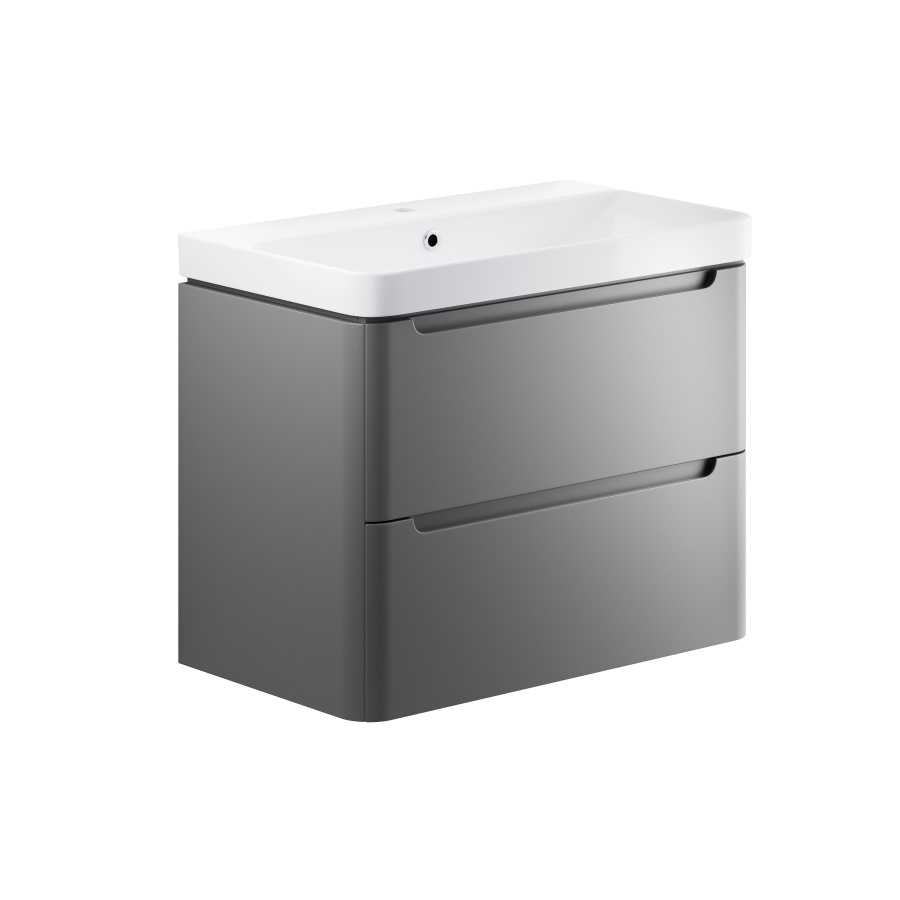 Lambra Matt Grey 800mm 2 Drawer Wall Hung Unit Inc. Basin