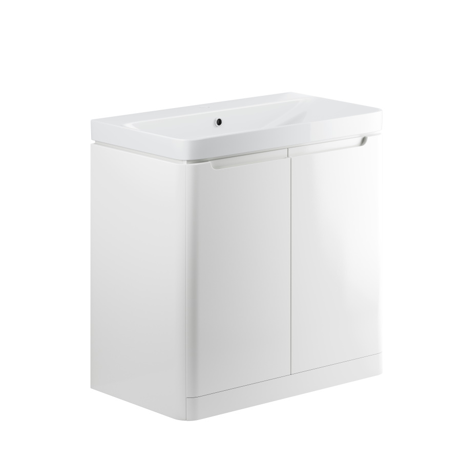 Lambra White Gloss 800mm 2 Door Floor Standing Vanity Unit Inc. Basin