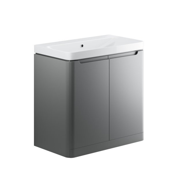 Lambra Matt Grey 800mm 2 Door Floor Standing Vanity Unit Inc. Basin