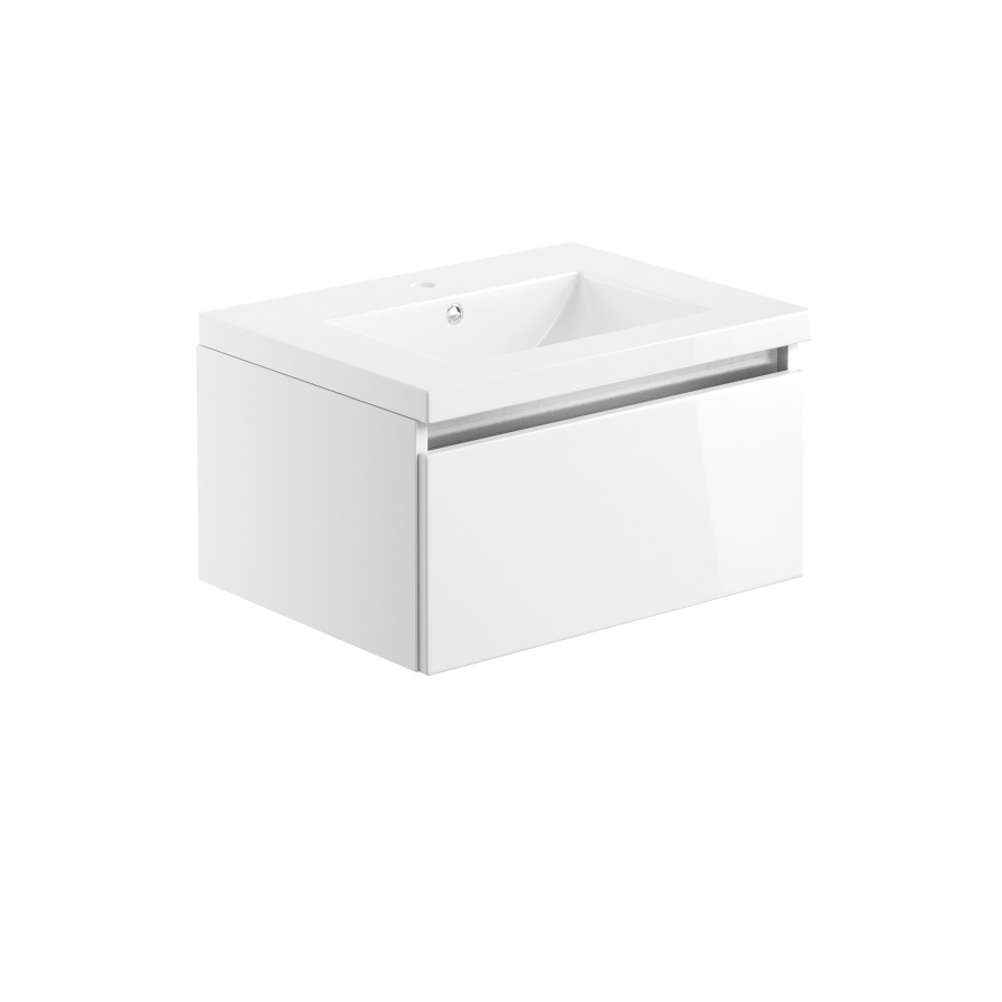 Carino White Gloss 600mm Wall Hung Unit Inc. Basin