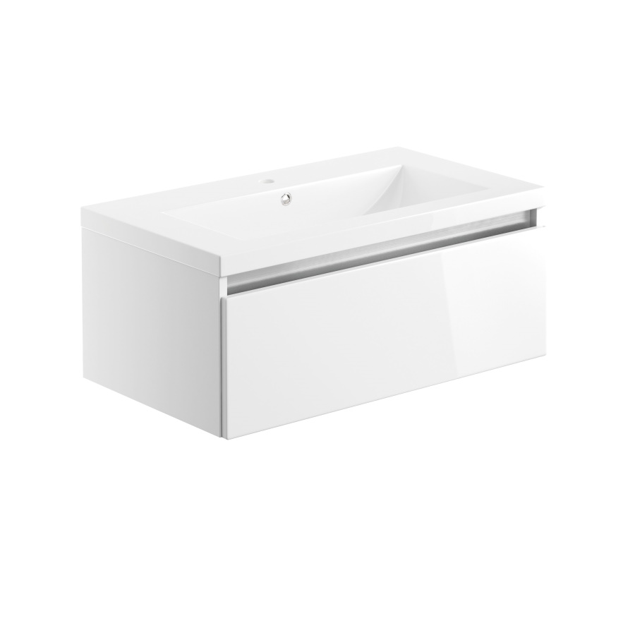 Carino White Gloss 800mm Wall Hung Unit Inc. Basin