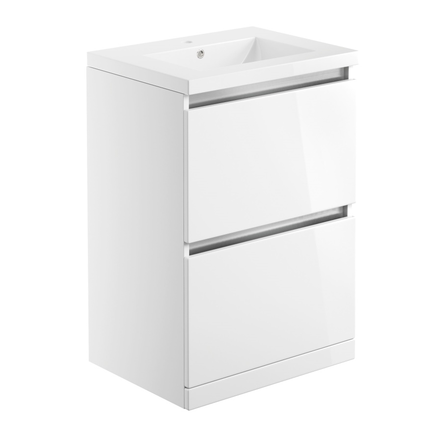 Carino White Gloss 600mm Floor Standing Unit Inc. Basin