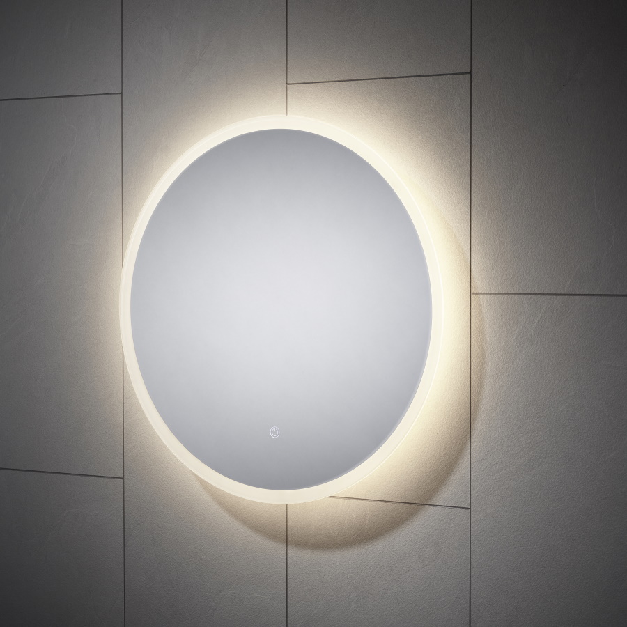 Enza Mirror backlit on a tiled wall