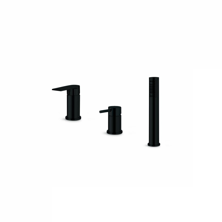 Timea Black Deck Mounted 3 Hole Bath Shower Mixer