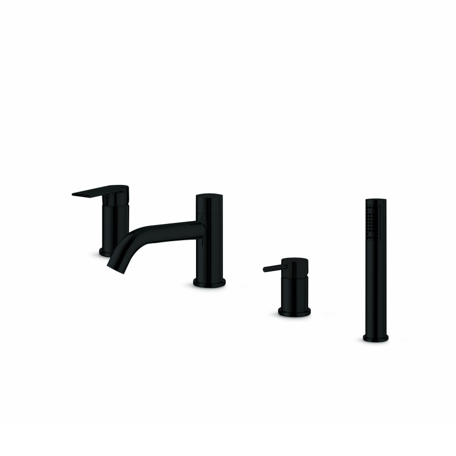 Timea Black 4 Hole Deck Mounted Bath Shower Mixer