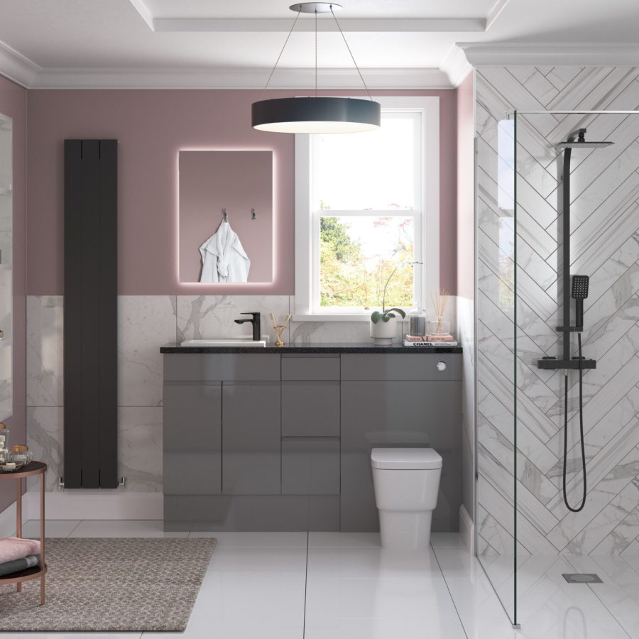 pure white & Onyx fitted bathroom