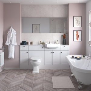 Benita Satin White Ash Bathroom set up