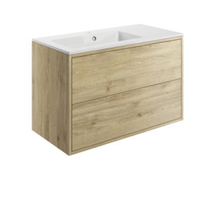Perla Havana Oak 900mm 2 Drawer Wall Hung Vanity Unit Inc. Basin