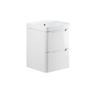 Lambra White Gloss 500mm 2 Drawer CR Wall Hung Vanity Unit Inc. Basin