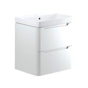 Lambra White Gloss 600mm 2 Drawer Wall Hung Vanity Unit Inc. Basin