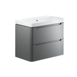 Lambra Matt Grey 800mm 2 Drawer Wall Hung Unit Inc. Basin