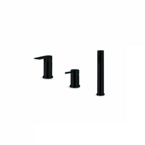 Timea Black Deck Mounted 3 Hole Bath Shower Mixer