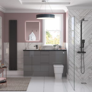 pure white & Onyx fitted bathroom