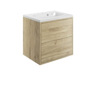 Perla Havana Oak 600mm 2 Drawer Wall Hung Vanity Unit Inc. Basin