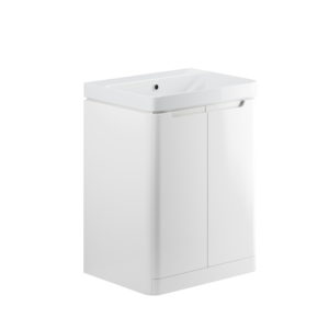 Lambra White Gloss 600mm 2 Door Floor Standing Vanity Unit Inc. Basin