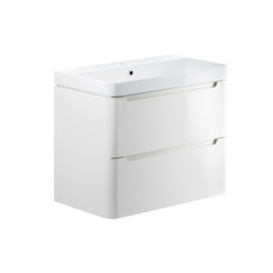 Lambra White Gloss 800mm 2 Drawer Wall Hung Vanity Unit Inc. Basin