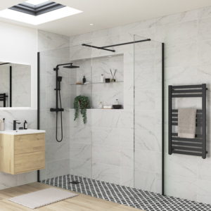 DIEWP8032_RefleXion Iconix Wetroom Panels Black Profile with Side Panel